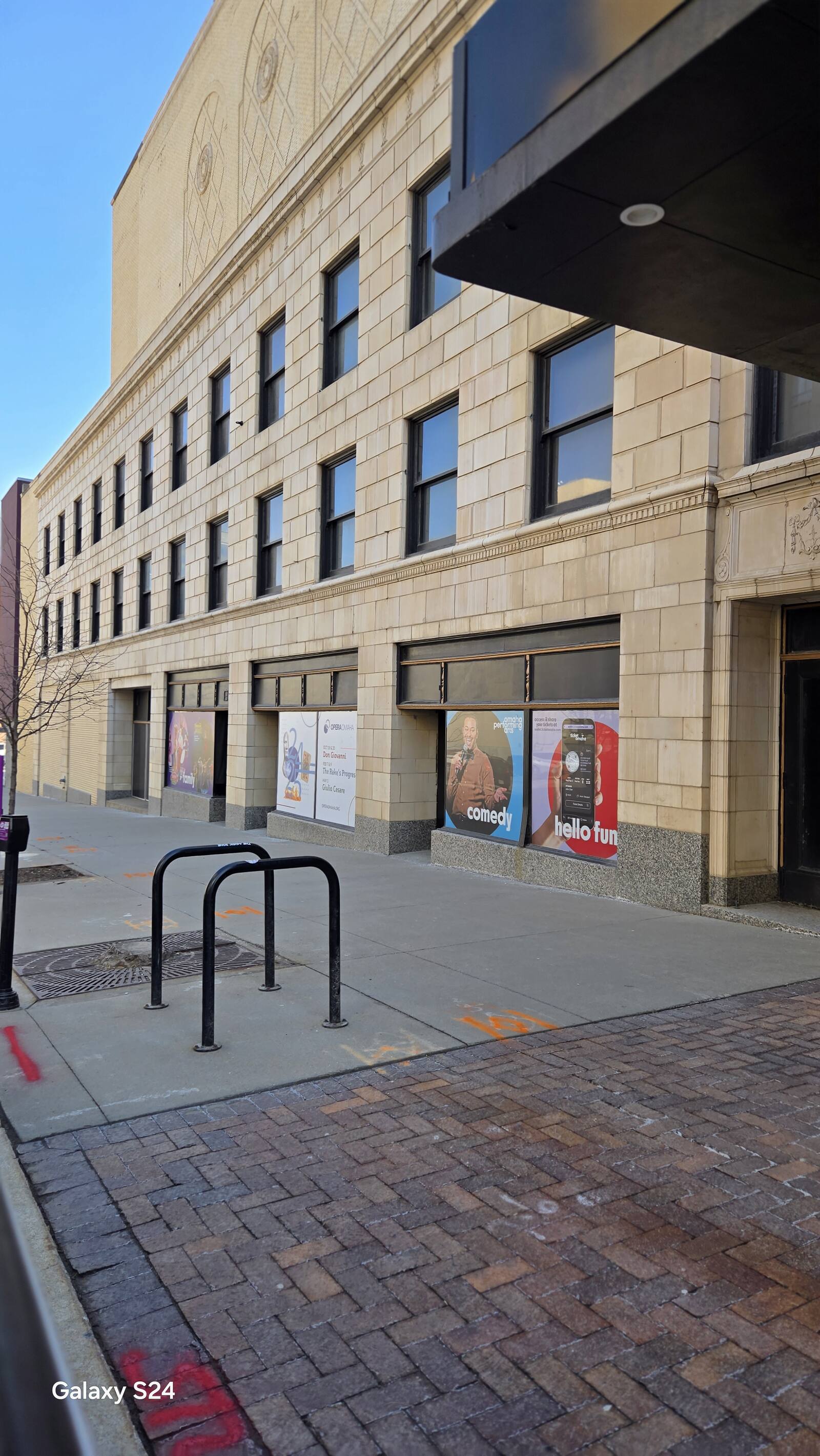 Brick paver walkway and restored commercial storefront